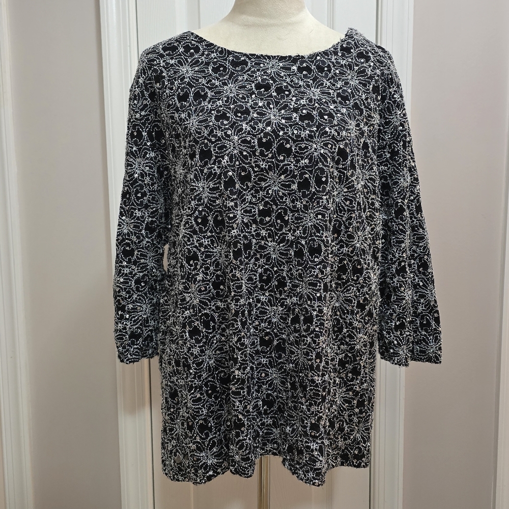 Vintage Black Tunic top with Silver thread  from Maggie Barnes 2X